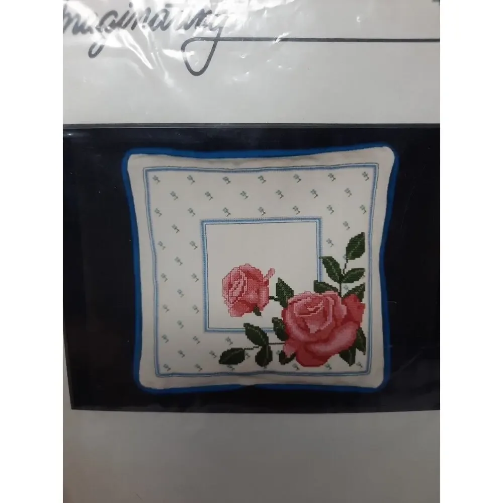 Vintage Imaginating Counted Cross Stitch Kit Roses and Forget-Me-Nots Pillow